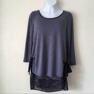 Lauren Conrad Layered Top Blue With Gold Dots XS